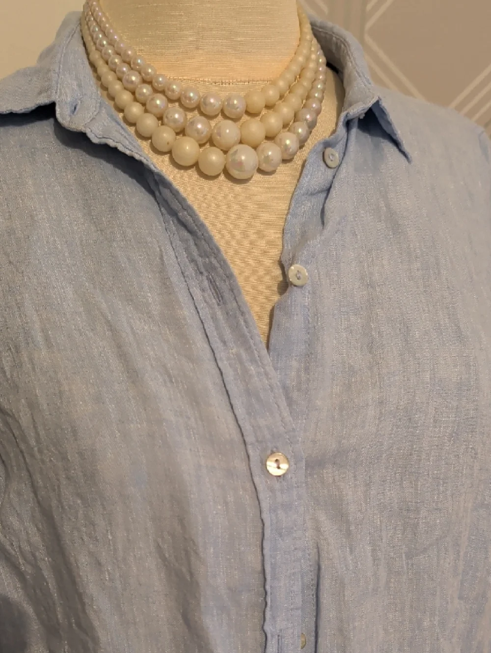 H&M Light Blue Women's Linen Blend Button-Down Shirt - Picture 2 of 6